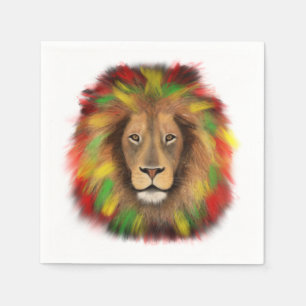 Rasta lion head red yellow green drawing Jamaica  Napkin