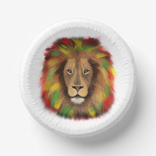 Rasta lion head red yellow green drawing Jamaica Paper Plate