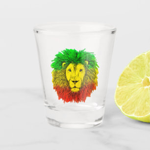 Rasta lion head red yellow green drawing Jamaica Shot Glass