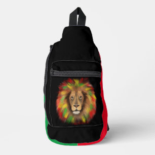 Rasta lion head red yellow green drawing Jamaica  Sling Bag