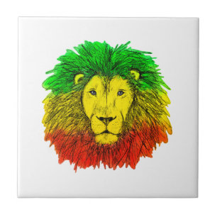 Rasta lion head red yellow green drawing Jamaica  Tile