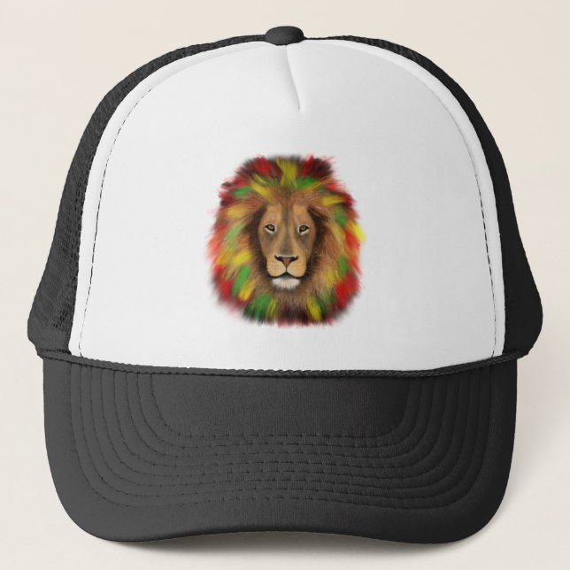 Rasta lion head red yellow green drawing Jamaica  Trucker Hat (Front)