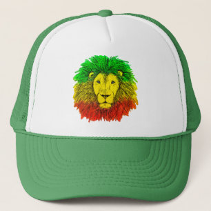 Rasta lion head red yellow green drawing Jamaica  Trucker Hat