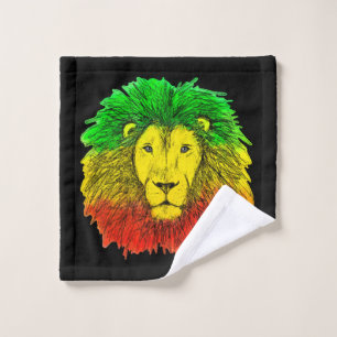 Rasta lion head red yellow green drawing Jamaica  Wash Cloth