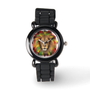 Rasta lion head red yellow green drawing Jamaica Watch