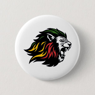 RASTA Lion of Judah   Red Gold Green 6 Cm Round Badge