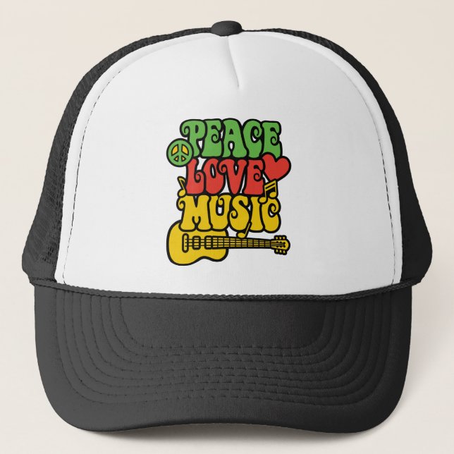 Rasta  Peace-Love-Music Trucker Hat (Front)