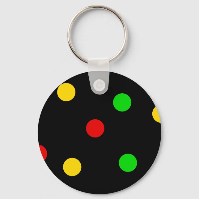 Rasta Polka Dots on Black Key Ring (Front)