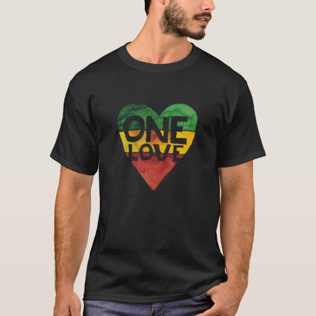 Rasta Reggae Heart Peace Roots T-Shirt (Front)