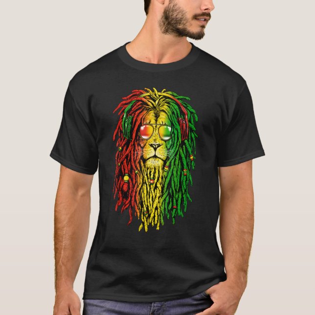 Rasta Reggae Lion Sunglass Art For Rastafarian T-Shirt (Front)