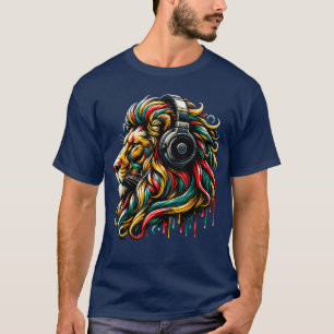 Rasta Reggae Music Headphones Jamaican Lion of Jud T-Shirt