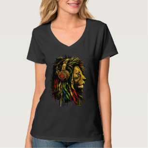 Rasta Reggae Music Headphones Jamaican Pride Lion T-Shirt