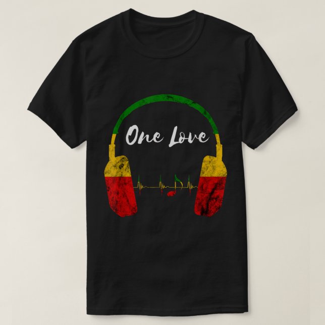 Rasta Reggae Music Headphones Jamaican Pride One L T-Shirt (Design Front)