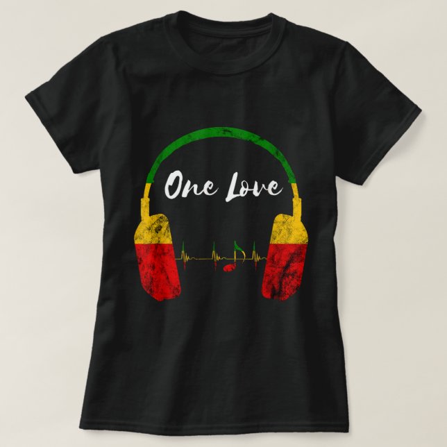 Rasta Reggae Music Headphones Jamaican Pride One L T-Shirt (Design Front)