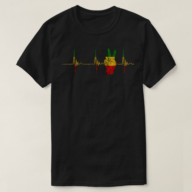 Rasta Reggae Peace Rastafari Roots Heartbeat EKG P T-Shirt (Design Front)