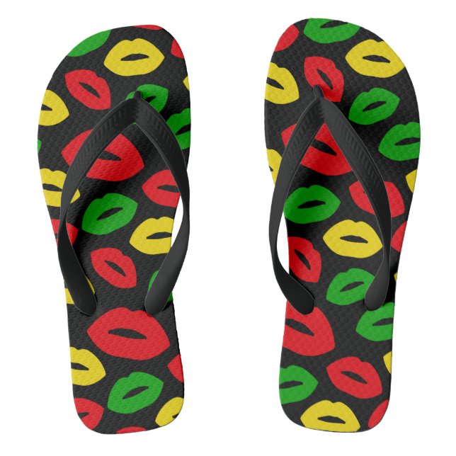 Rasta Reggae Red Gold Green Lipstick Kisses Jandals (Footbed)