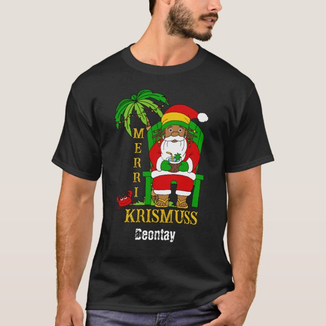 Rasta Santa Claus Merry Christmas Holiday T-Shirt (Front)