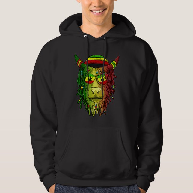 Rasta Scottish Highland Cow  Scottish Stoner Cow Hoodie (Front)
