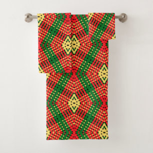 Rasta Stripes Geometric Design Bath Towel Set