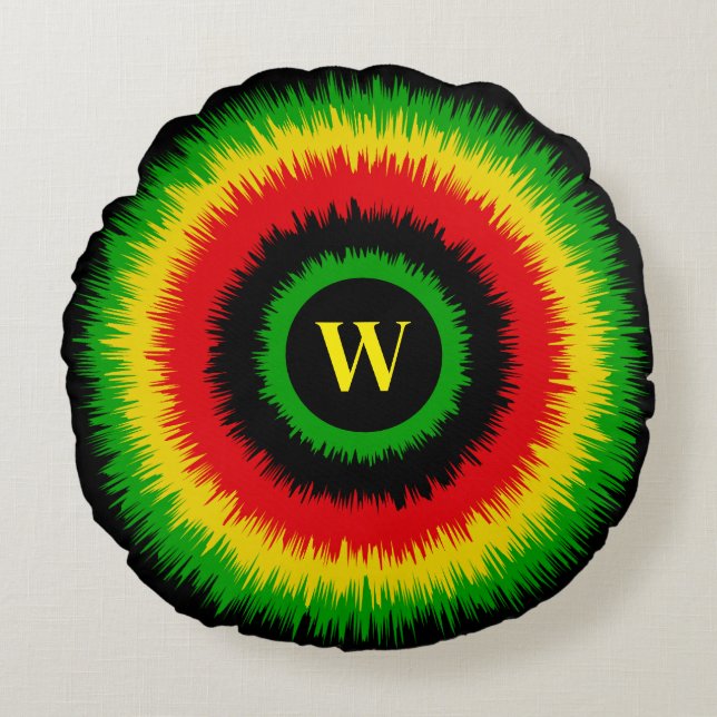 Rasta Tie Dye Monogram Round Cushion (Front)