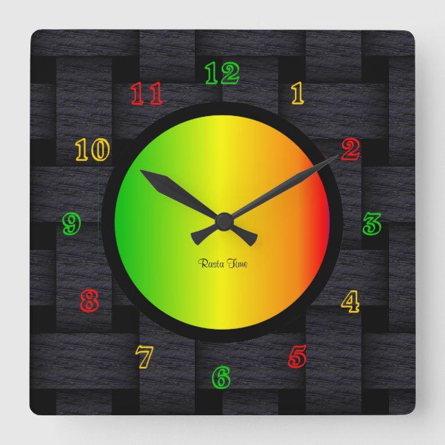Rasta Time Square Wall Clock (Front)
