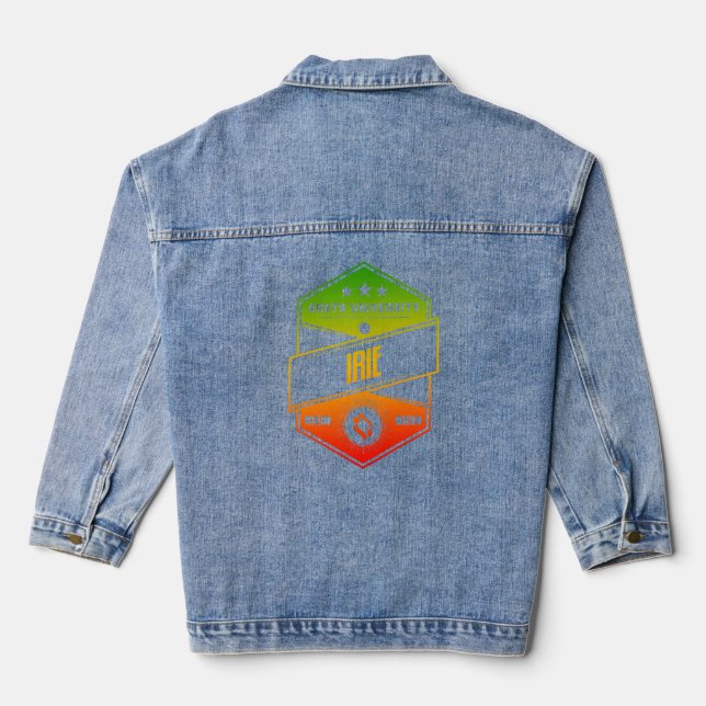 Rasta University Irie Good Vibes Rasta Reggae Denim Jacket (Back)