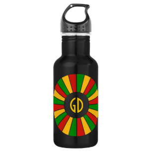 RASTAFARI FLAG BUTTON RAYS + your sign or monogram 532 Ml Water Bottle