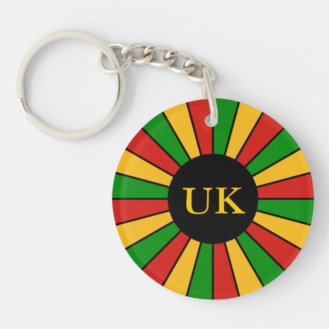 RASTAFARI FLAG BUTTON RAYS + your sign or monogram Key Ring (Front)