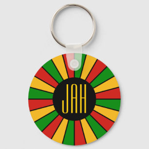 RASTAFARI FLAG BUTTON RAYS + your sign or monogram Key Ring