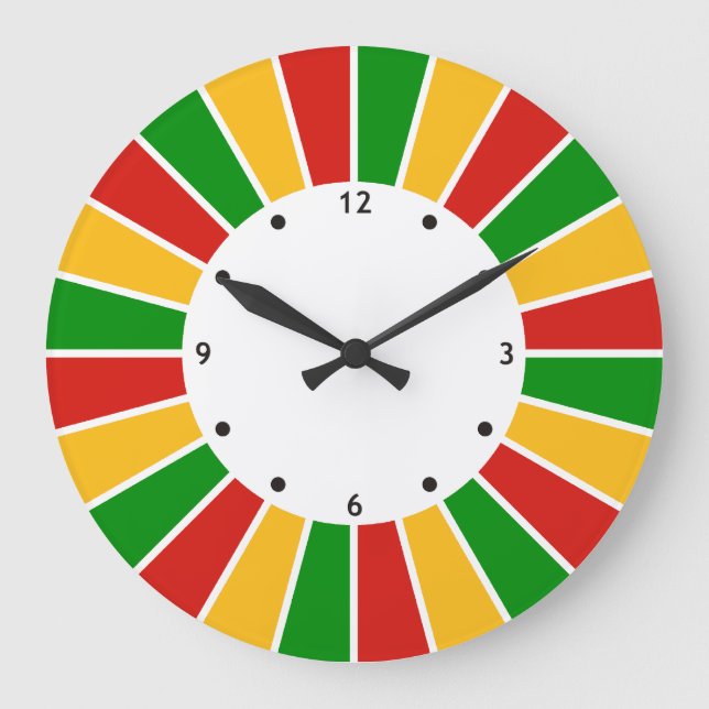 RASTAFARI FLAG BUTTON RAYS + your sign or monogram Large Clock (Front)