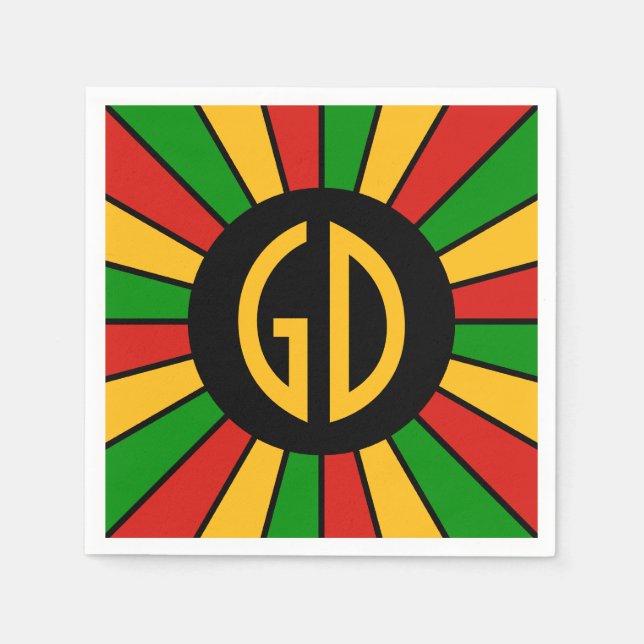 RASTAFARI FLAG BUTTON RAYS + your sign or monogram Napkin (Front)