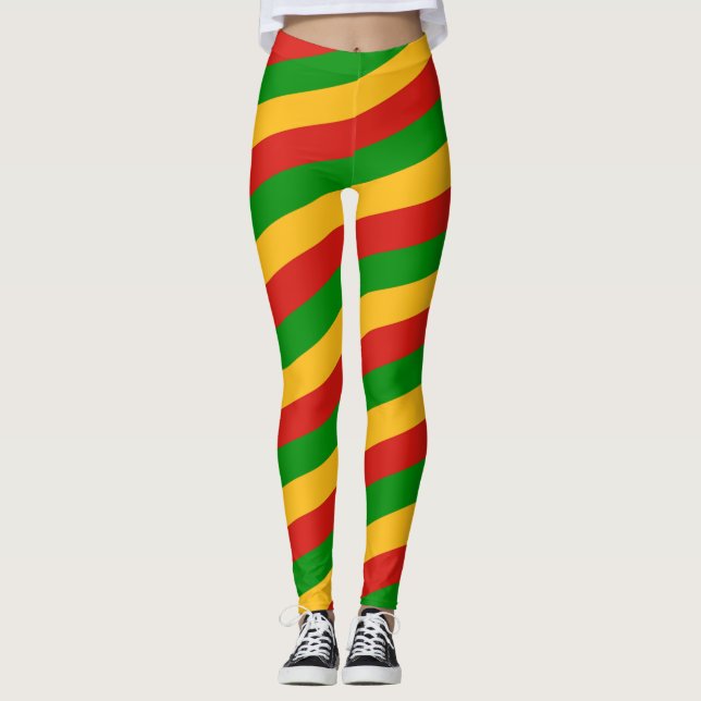 RASTAFARI FLAG COLORS stripes + your ideas Leggings (Front)