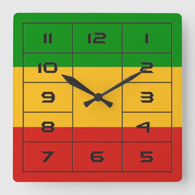 RASTAFARI FLAG COLORS + your ideas Square Wall Clock (Front)