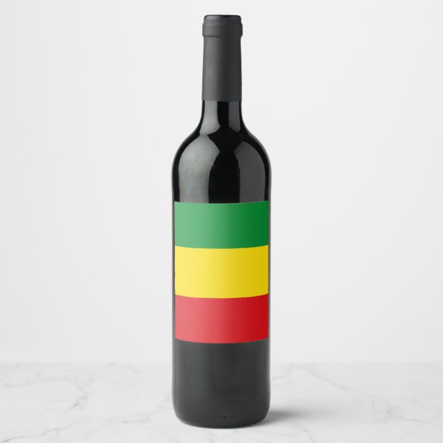 Rastafarian Flag Rasta Ethiopian Wine Label (Front)
