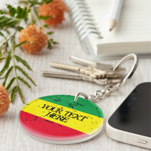 Rastafarian flag reggae colours personalised round key ring