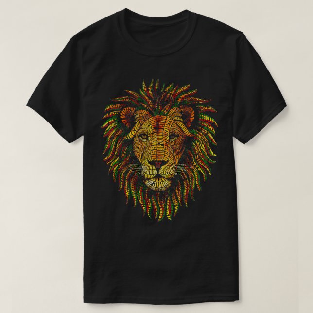 Rastafarian Red Yellow Green Rasta Apparel Lion of T-Shirt (Design Front)