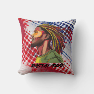 Rastafarian with dreadlocks on grunge print cushion