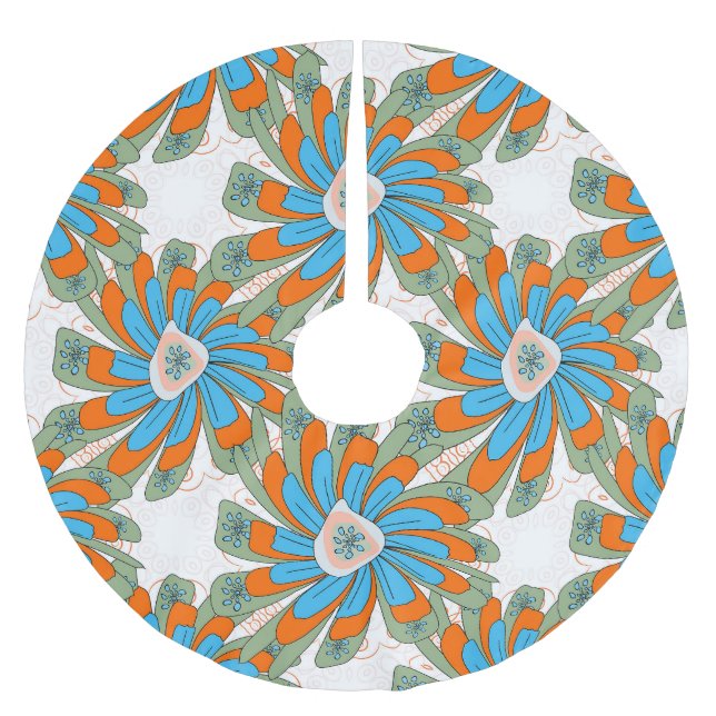 Raster Floral Abstract Textile Print Brushed Polyester Tree Skirt (Front)