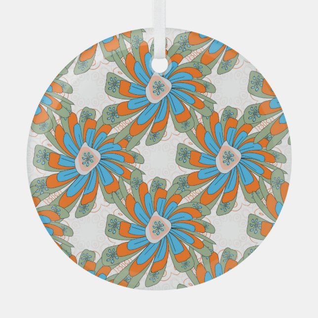 Raster Floral Abstract Textile Print Glass Tree Decoration (Front)
