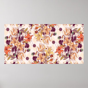 Raster illustration. Light flower pattern on color Poster
