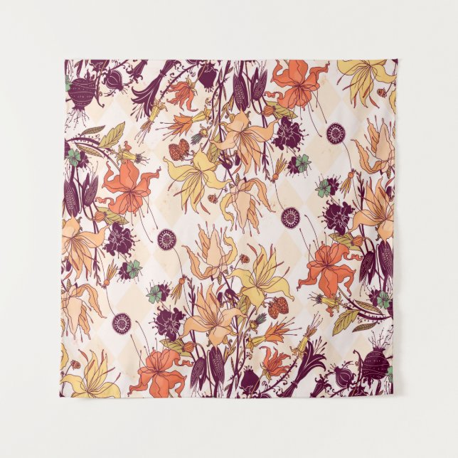 Raster illustration. Light flower pattern on colou Tapestry (Front)