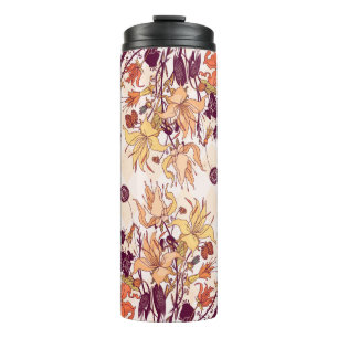 Raster illustration. Light flower pattern on colou Thermal Tumbler
