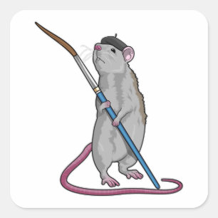 Rat as Painter with Paint brush Square Sticker