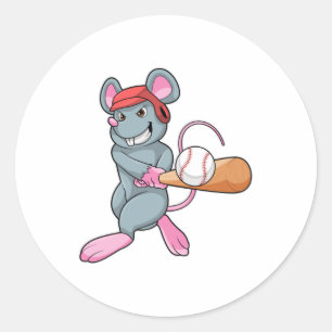 Rat at Baseball with Baseball bat & Helmet Classic Round Sticker