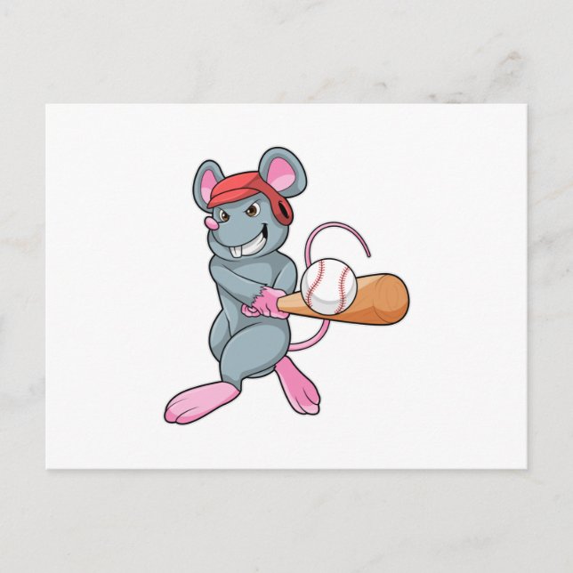 Rat at Baseball with Baseball bat & Helmet Postcard (Front)