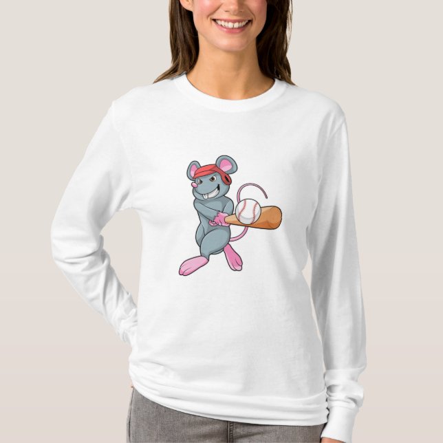 Rat at Baseball with Baseball bat & Helmet T-Shirt (Front)