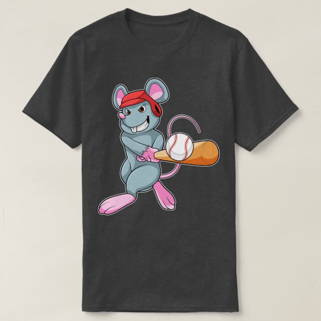 Rat at Baseball with Baseball bat Helmet T-Shirt (Design Front)