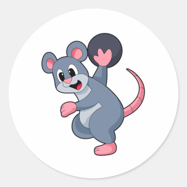 Rat at Bowling with Bowling ball Classic Round Sticker (Front)
