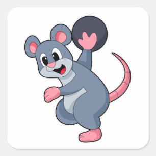 Rat at Bowling with Bowling ball Square Sticker