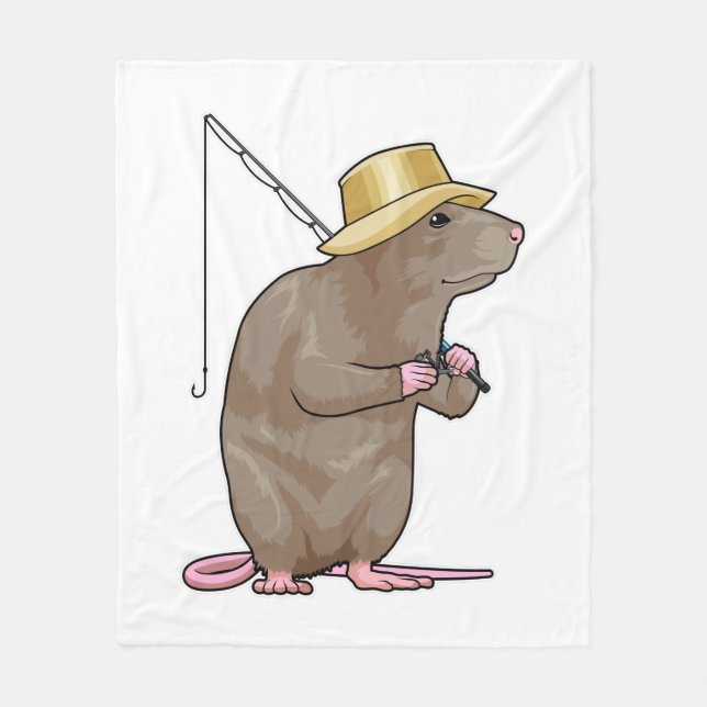 Rat at Fishing with Fishing rod Fleece Blanket (Front)